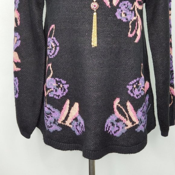 Style & Co Black Sweater With Purple Orange Pink Abstract Floral NWOT Size S - Picture 3 of 10
